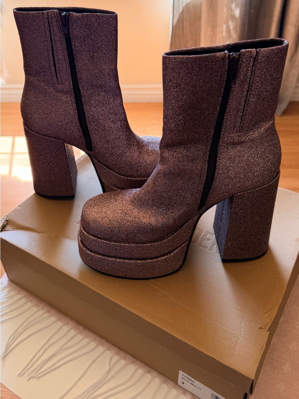 Steve Madden Metallic Pink Glitter Platform Ankle Boots